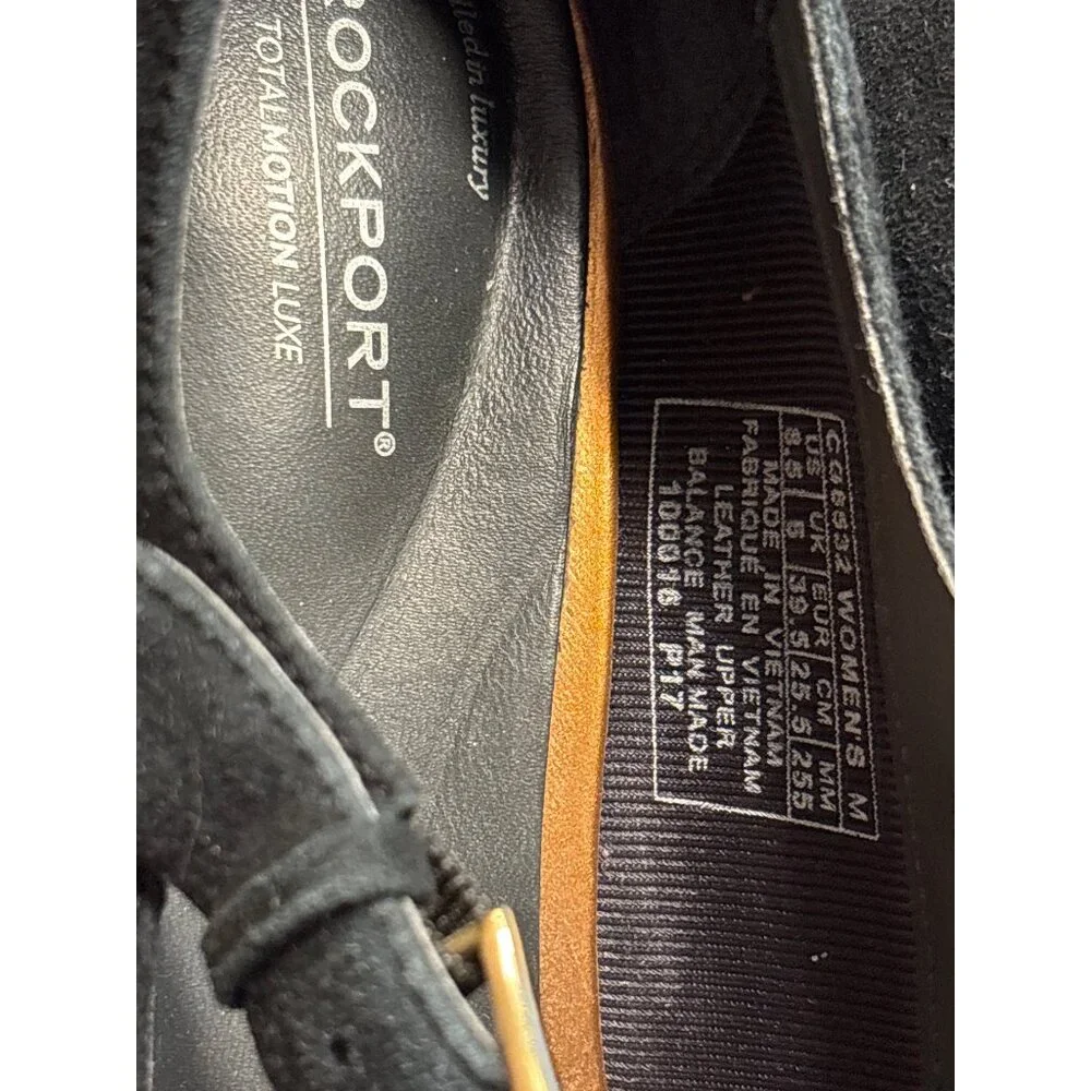 Rockport Total Motion Luxe 2-Strap Mary Jane Wedges |Women's‎ 8.5| Black Suede